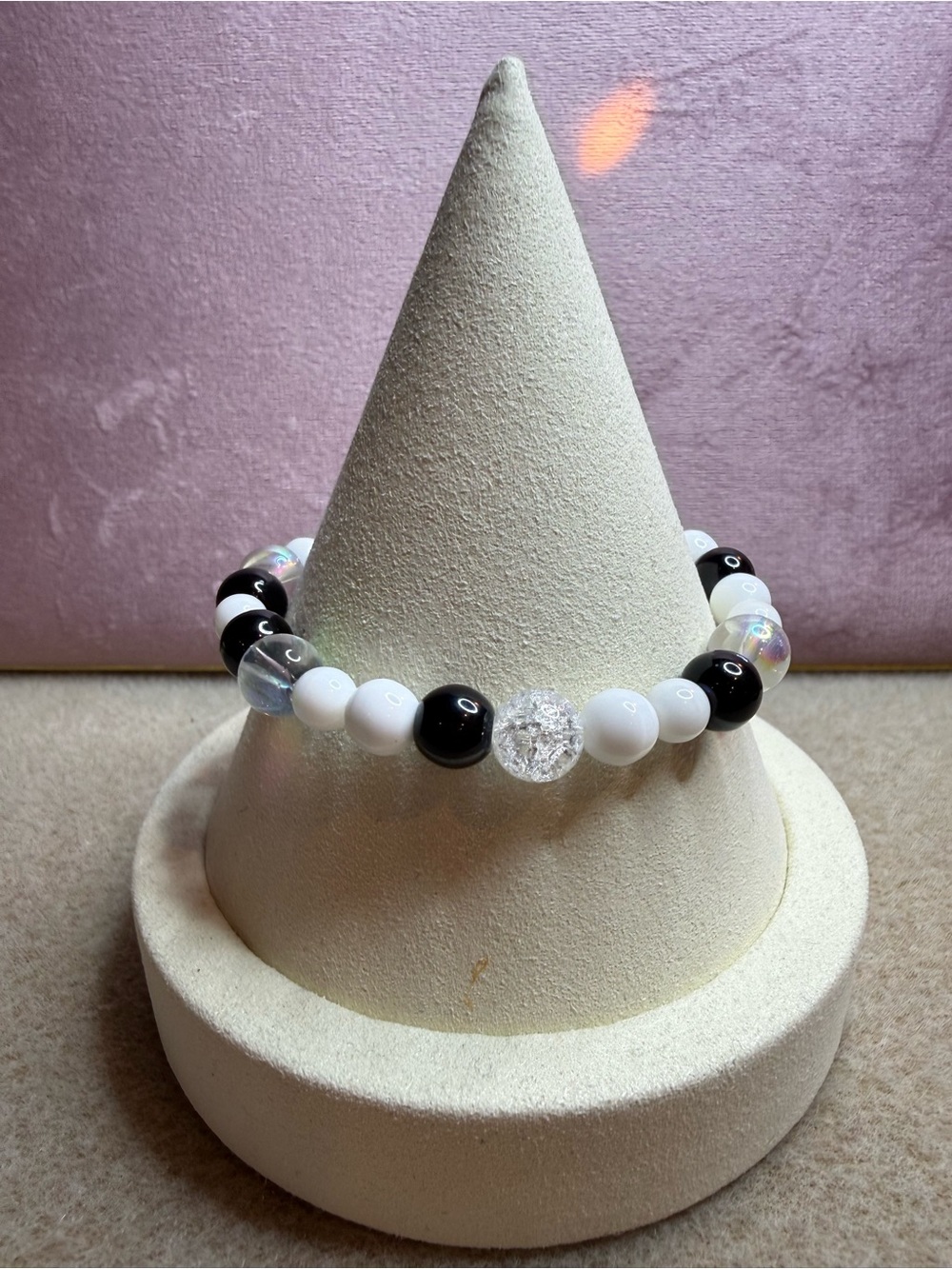Black & White Beaded Stretch Bracelet NWT Handmade